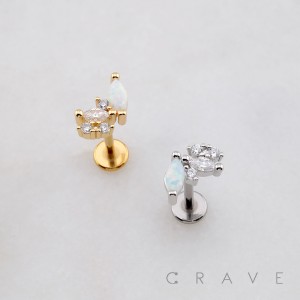 MULTI CZ ROUND MARQUISE OPAL FAN ARCH LINE THREADLESS (PUSH IN) 316L SURGICAL STEEL LABRET SET